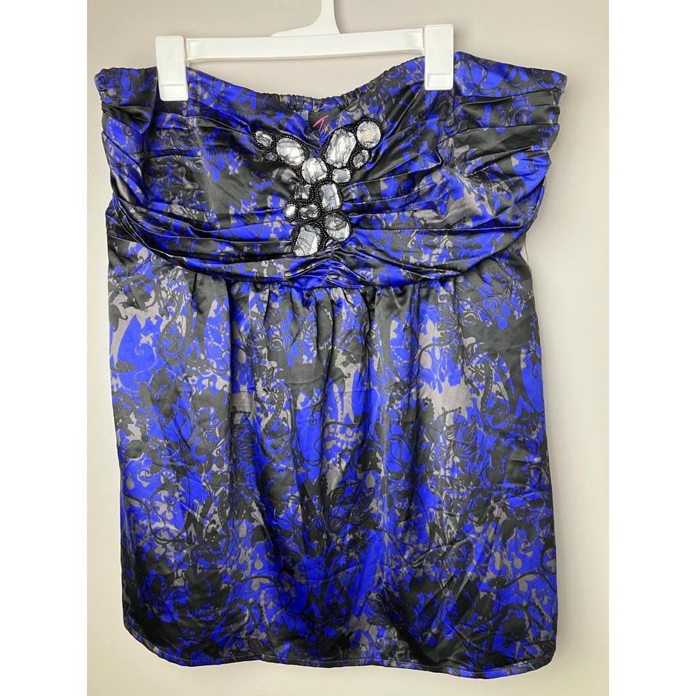 Torrid Blue Black Damask Beaded Strapless Satin Top Plus Size 3 NWT